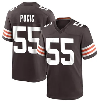 Men's Ethan Pocic Brown Game Team Color Football Jersey