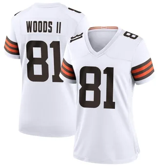 Women's Michael Woods II White Game Football Jersey